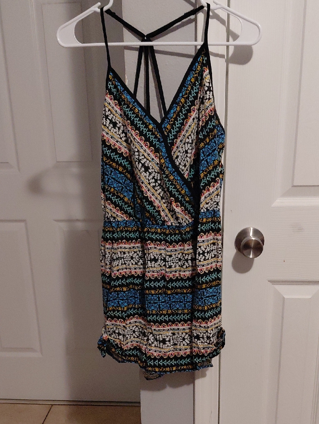Strappy Printed V-Neck Summer Dress - Blue/Black